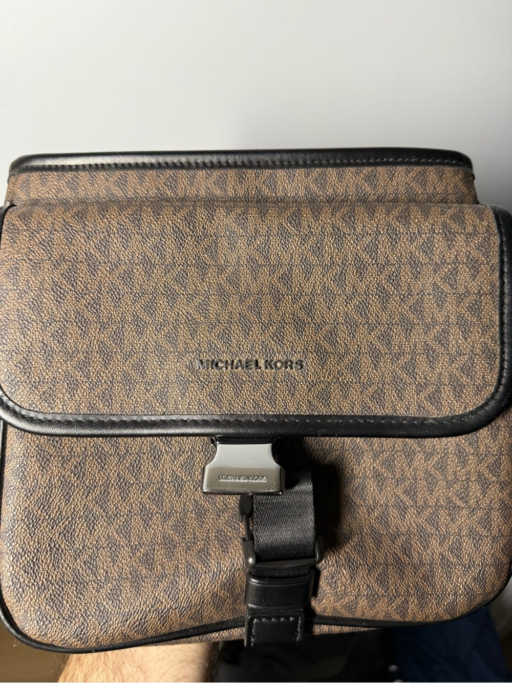 Michael Kors Brown Signature Messenger Bag with Black Trim